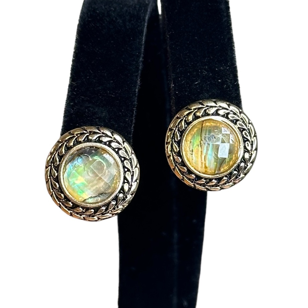 Napier Vintage Signed Faux Abalone Cabochon Wreath Halo Pierced Stud Earrings